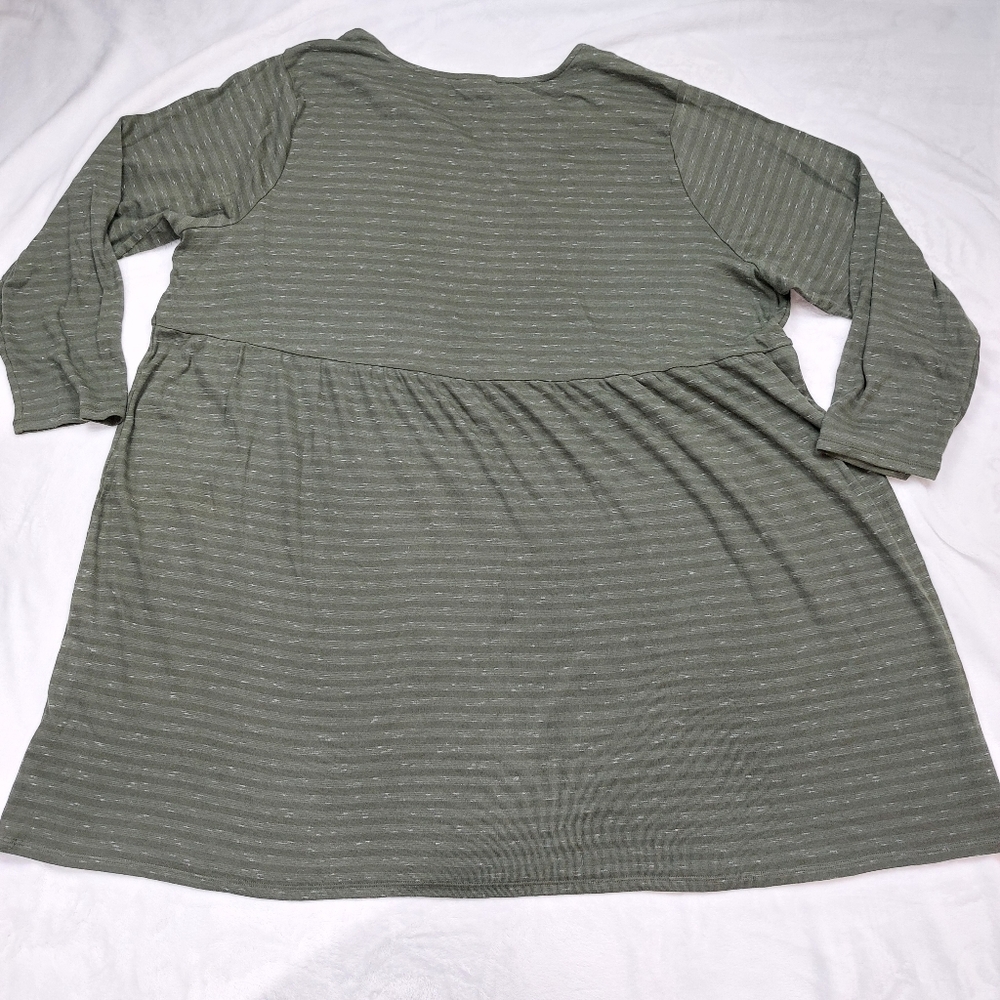 PURE JILL WOMEN'S OLIVE GREEN BABYDOLL LONG SLEEVE T-SHIRT DRESS TUNIC SIZE 3X - Picture 4 of 7